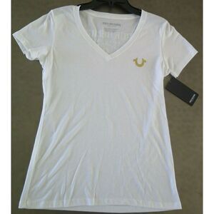 True Religion Women's Size Medium Narcisscus Buddha SS V-Neck Tee T-Shirt $60